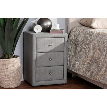 Baxton Studio Tessa Modern And Contemporary Grey Fabric Upholstered 3-Drawer Nightstand