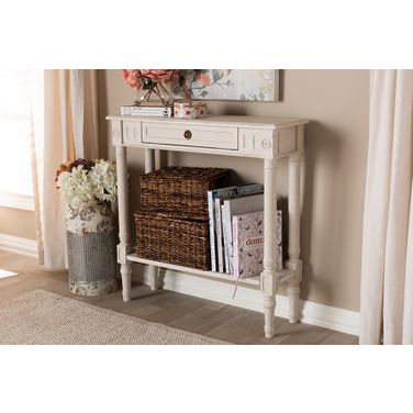 Baxton Studio Ariella Country Cottage Farmhouse Whitewashed 1-Drawer Console Table RAM19