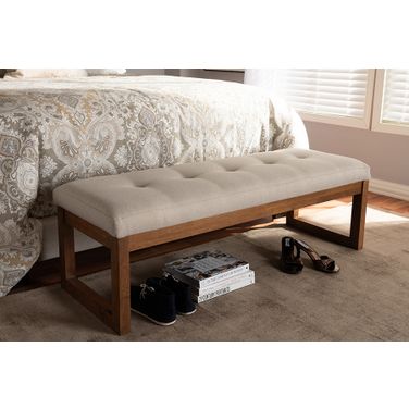 Baxton Studio Caramay Modern And Contemporary Light Beige Fabric Upholstered Walnut Brown Finished Wood Bench