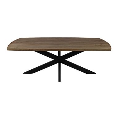 82 Inch Solid Wood and Iron Pedestal Base Dining Table In Black and Natural