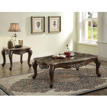Latisha Marble and Antique Oak Occasional Table Set
