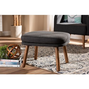 Baxton Studio Lovise Mid-Century Modern Dark Grey Fabric Upholstered Walnut Brown Finished Wood Ottoman