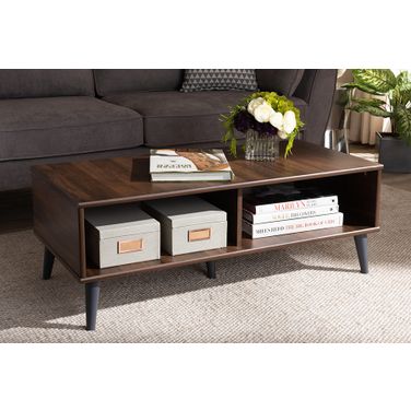 Baxton Studio Pierre Mid-Century Modern Brown And Dark Grey Finished Wood Coffee Table