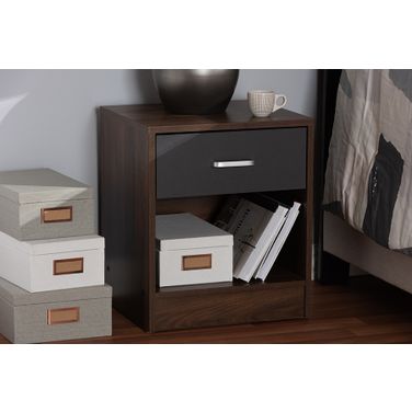 Baxton Studio Hansel Modern And Contemporary 1-Drawer Dark Brown And Dark Grey Finished Nightstand