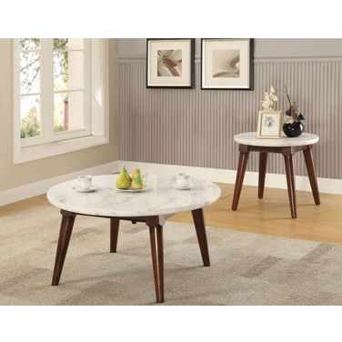 Gasha White Marble and Walnut Occasional Table Set