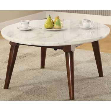 Gasha White Marble and Walnut Coffee Table