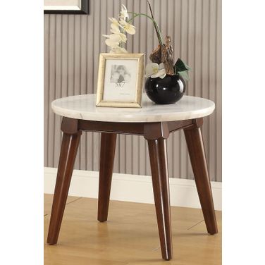 Gasha White Marble and Walnut End Table