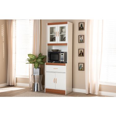 Baxton Studio Laurana Modern And Contemporary White And Cherry Finished Kitchen Cabinet And Hutch