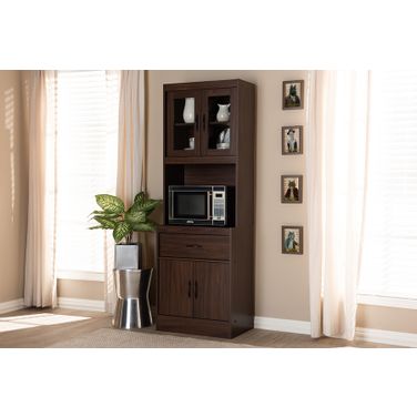 Baxton Studio Laurana Modern And Contemporary Dark Walnut Finished Kitchen Cabinet And Hutch