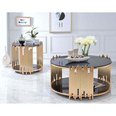 Tanquin Gold and Black Glass Occasional Table Set