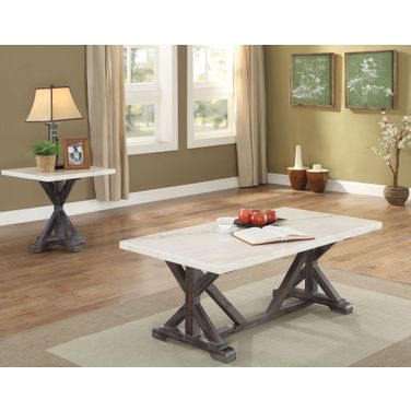 Romina White Marble and Weathered Espresso Occasional Table Set