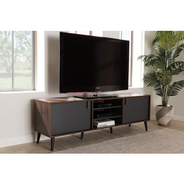 Baxton Studio Samuel Mid-Century Modern Brown And Dark Grey Finished Tv Stand