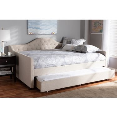Baxton Studio Eliza Modern And Contemporary Light Beige Fabric Upholstered Queen Size Daybed With Trundle