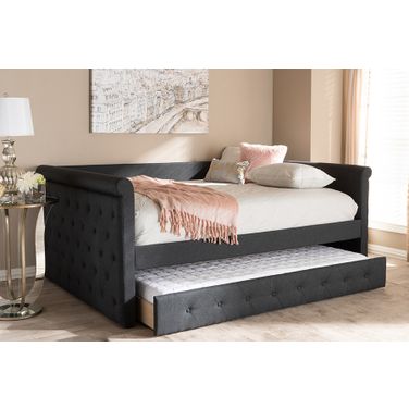 Baxton Studio Alena Modern And Contemporary Dark Grey Fabric Upholstered Full Size Daybed With Trundle