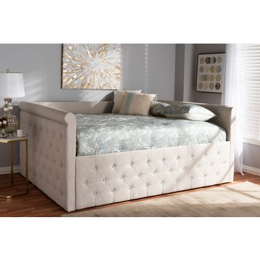 Baxton Studio Amaya Modern And Contemporary Light Beige Fabric Upholstered Queen Size Daybed