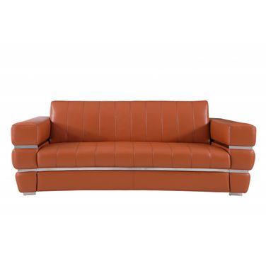 89 Inch Italian Leather Sofa with Silver Legs In Camel