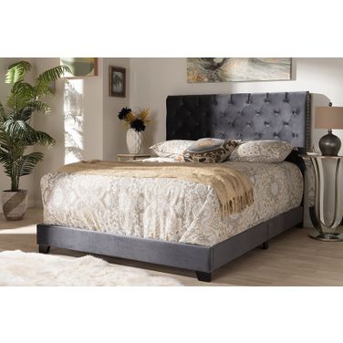 Baxton Studio Candace Luxe And Glamour Dark Grey Velvet Upholstered King Size Bed