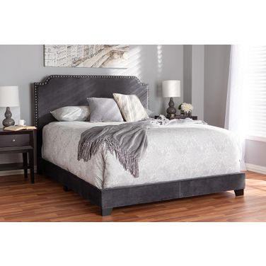 Baxton Studio Darcy Luxe And Glamour Dark Grey Velvet Upholstered King Size Bed