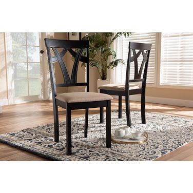 Baxton Studio Sylvia Modern And Contemporary Sand Fabric Upholstered And Espresso Brown Finished Dining Chair Set Of 2