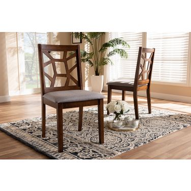 Baxton Studio Abilene Mid-Century Grey Fabric Upholstered And Walnut Brown Finished Dining Chair Set Of 2