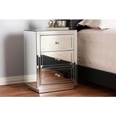 Baxton Studio Lina Modern and Contemporary Hollywood Regency Glamour Style Mirrored 3-Drawer End Table