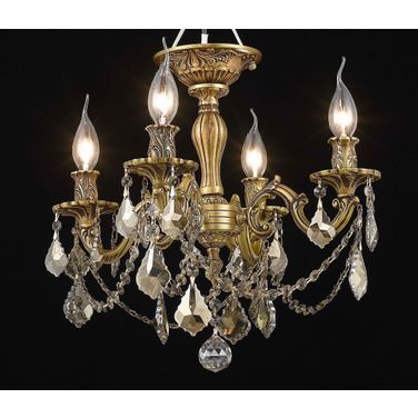 Rosalia 17" French Gold 4 Light Flush Mount With Golden Teak Royal Cut Crystal Trim