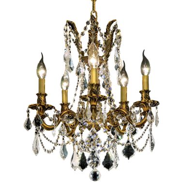 Rosalia 18" French Gold 5 Light Pendant With Clear Royal Cut Crystal Trim
