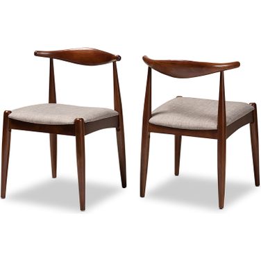Baxton Studio Aeron Mid-Century Modern Light Gray Fabric Upholstered Walnut Finished Wood Dining Chair Set Of 2