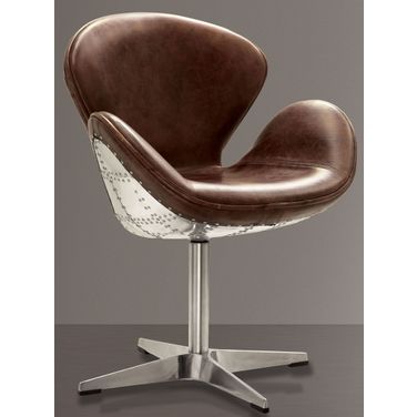 Brancaster Retro Brown Leather Swivel Accent Chair