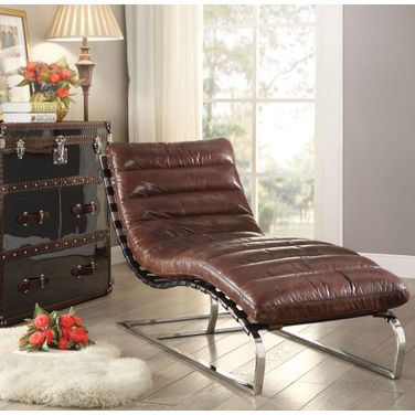 Qortini Vintage Dark Brown Leather Chaise