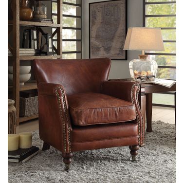 Leeds Vintage Dark Brown Leather Accent Chair