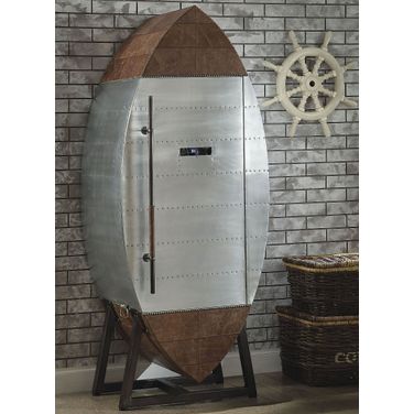 Brancaster Retro Brown Leather Wine Cooler Cabinet