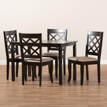 Baxton Studio Verner Modern and Contemporary Sand Fabric Upholstered Espresso Brown Finished 5-Piece Wood Dining Set