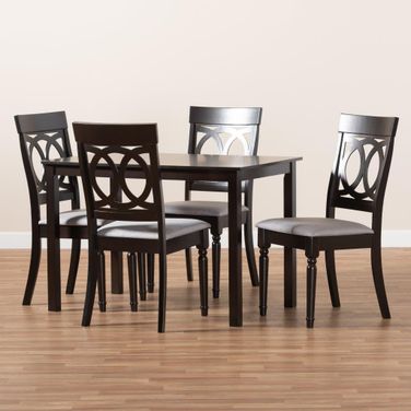 Baxton Studio Lucie Modern and Contemporary Grey Fabric Upholstered Espresso Brown Finished 5-Piece Wood Dining Set