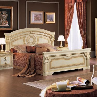 Aida Panel Bed (Ivory and Gold) (Queen)