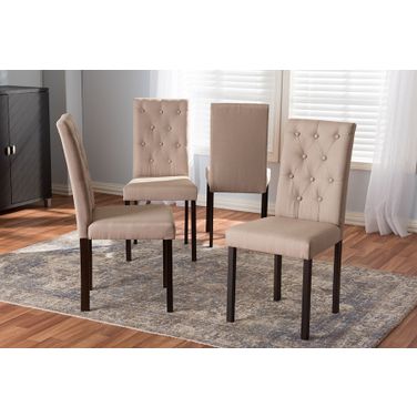 Baxton Studio Gardner Modern And Contemporary Dark Brown Finished Beige Fabric Upholstered Dining Chair (Set Of 4)