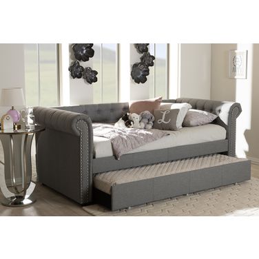 Baxton Studio Mabelle Modern And Contemporary Grey Fabric Trundle Daybed