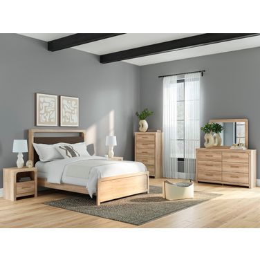 Prandefort Upholstered Platform Bedroom Set In Tan