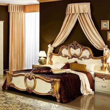 Barocco Panel Bed (Ivory and Gold) (Queen)