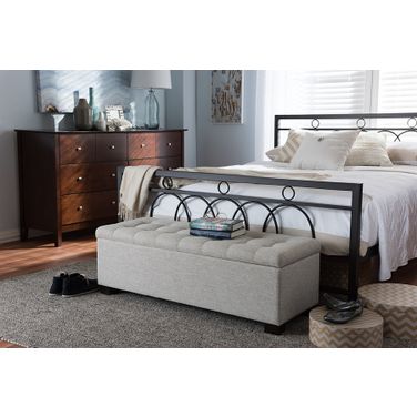 Baxton Studio Roanoke Modern And Contemporary Beige Fabric Upholstered Grid-Tufting Storage Ottoman Bench