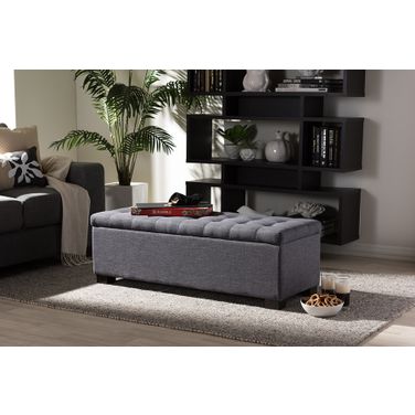Baxton Studio Roanoke Modern And Contemporary Dark Grey Fabric Upholstered Grid-Tufting Storage Ottoman Bench