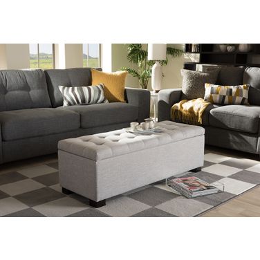 Baxton Studio Roanoke Modern And Contemporary Grayish Beige Fabric Upholstered Grid-Tufting Storage Ottoman Bench