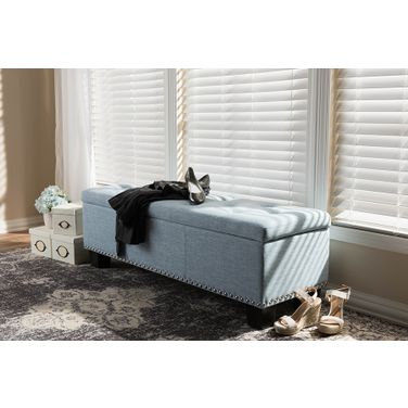 Baxton Studio Hannah Modern And Contemporary Light Blue Fabric Upholstered Button-Tufting Storage Ottoman Bench