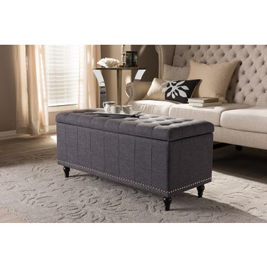 Baxton Studio Kaylee Modern Classic Dark Grey Fabric Upholstered Button-Tufting Storage Ottoman Bench