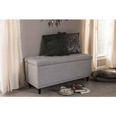 Baxton Studio Kaylee Modern Classic Grayish Beige Fabric Upholstered Button-Tufting Storage Ottoman Bench