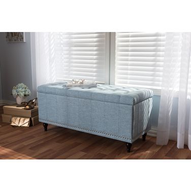 Baxton Studio Kaylee Modern Classic Light Blue Fabric Upholstered Button-Tufting Storage Ottoman Bench