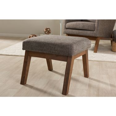 Baxton Studio Aberdeen Mid-Century Modern Walnut Wood Finishing And Gravel Fabric Upholstered Ottoman