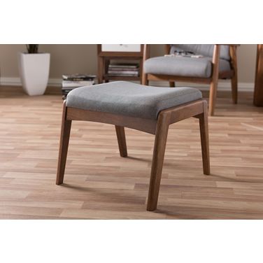 Baxton Studio Roxy Mid-Century Modern Walnut Wood Finishing And Grey Fabric Upholstered Ottoman
