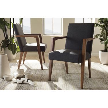 Baxton Studio Andrea Mid-Century Modern Dark Grey Upholstered Wooden Armchair (Set Of 2)