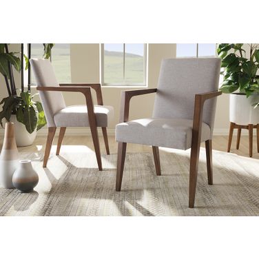 Baxton Studio Andrea Mid-Century Modern Greyish Beige Upholstered Wooden Armchair (Set Of 2)